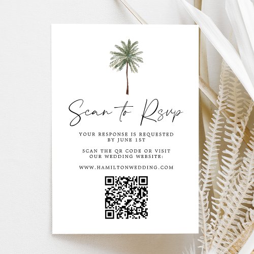 Minimal Palm Tree Wedding QR Code RSVP Card
