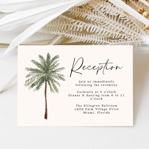 Minimal Palm Tree Wedding Reception Enclosure Card