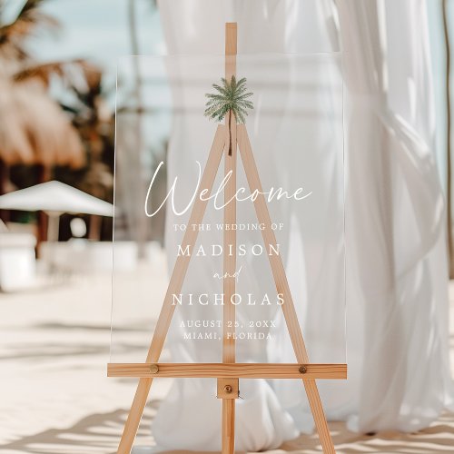 Minimal Palm Tree Wedding Welcome Acrylic Sign