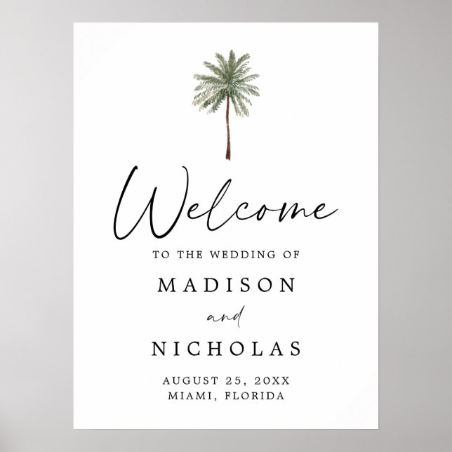 Minimal Palm Tree Wedding Welcome Sign Poster (Front)