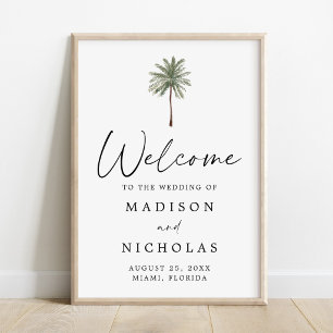 Minimal Palm Tree Wedding Welcome Sign Poster