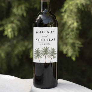 Minimal Palm Trees Personalized Wedding Wine Label