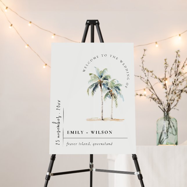 Minimal Palm Trees Tropical Wedding Welcome Foam Board (In Situ (Stand))