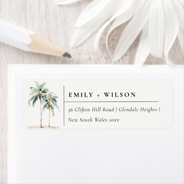 Minimal Palm Trees Watercolor Tropical Address Label (Insitu)