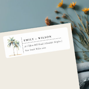 Minimal Palm Trees Watercolor Tropical Address Label