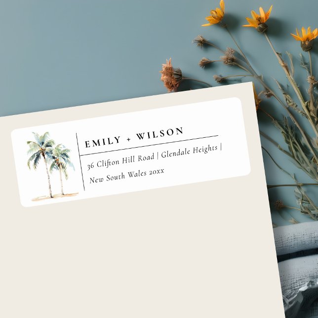 Minimal Palm Trees Watercolor Tropical Address Label (Creator Uploaded)