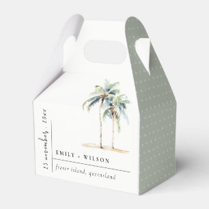 Minimal Palm Trees Watercolor Tropical Wedding Favor Boxes