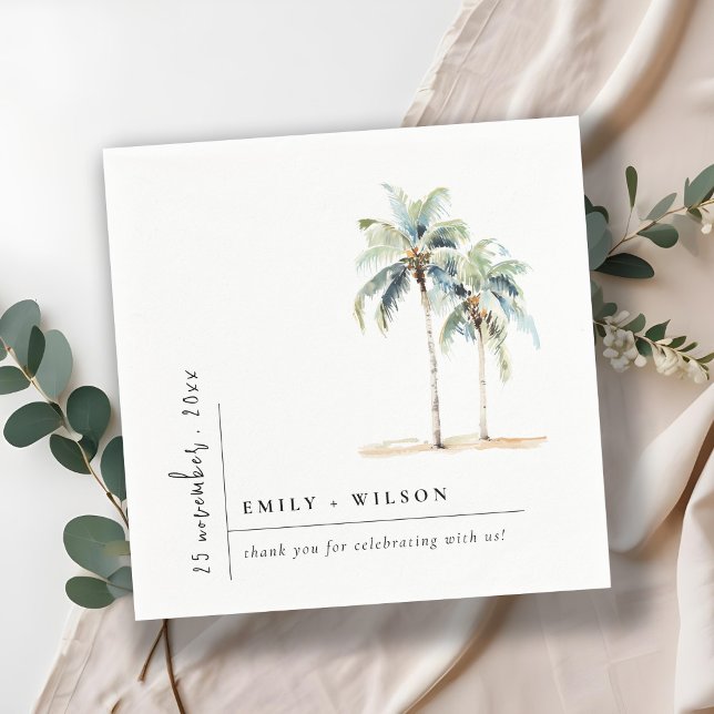 Minimal Palm Trees Watercolor Tropical Wedding Napkins (Creator Uploaded)