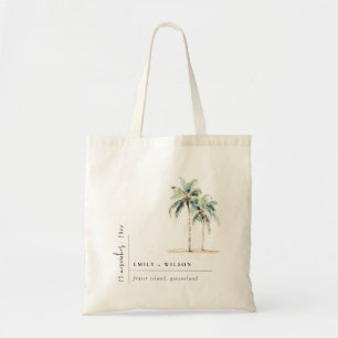 Minimal Palm Trees Watercolor Tropical Wedding Tote Bag