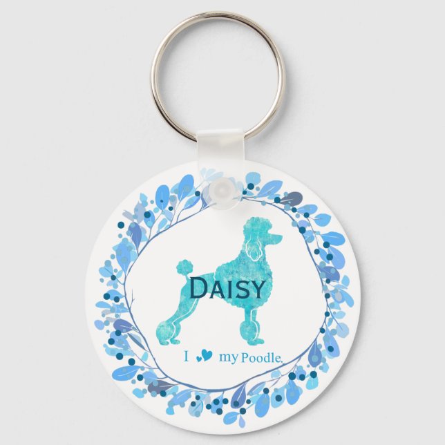 Minimal Pastel Blue Poodle | Custom Name & Photo Keychain (Front)