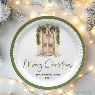 Minimal Pastel Christmas Custom Family Name Paper  Paper Plates