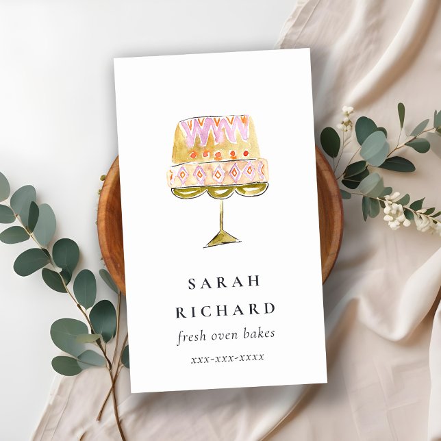 Minimal Pastel Colorful Watercolor Cake Bakery Business Card (Creator Uploaded)