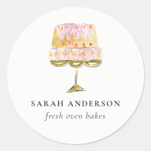 Minimal Pastel Colorful Watercolor Cake Bakery Classic Round Sticker