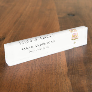 Minimal Pastel Colorful Watercolor Cake Bakery Desk Name Plate