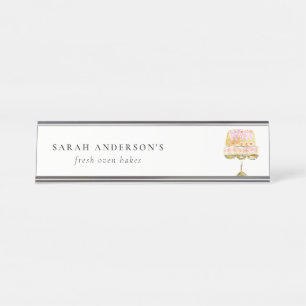 Minimal Pastel Colorful Watercolor Cake Bakery Desk Name Plate