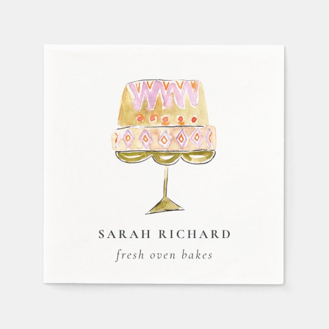 Minimal Pastel Colorful Watercolor Cake Bakery Napkins (Front)