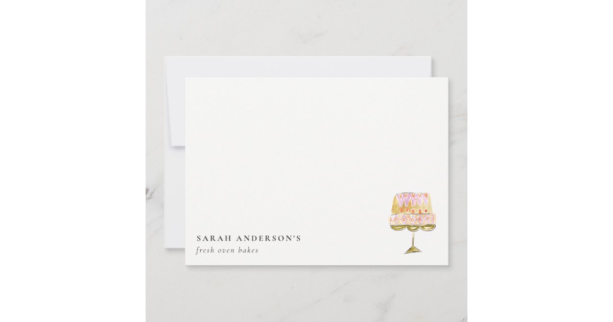 Minimal Pastel Colorful Watercolor Cake Bakery Note Card | Zazzle
