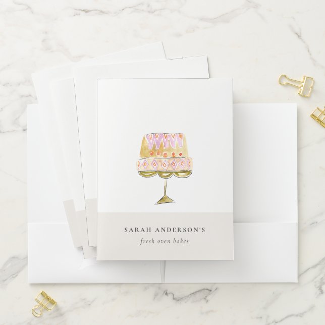 Minimal Pastel Colorful Watercolor Cake Bakery Pocket Folder (In Situ)