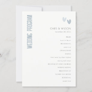 Minimal Pastel Dusky Blue Hearts Wedding Program