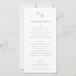 Minimal Pastel Dusky Pink Hearts Wedding Menu Card