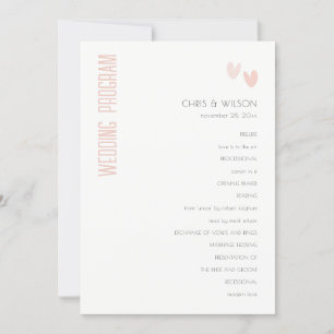 Minimal Pastel Dusky Pink Hearts Wedding Program