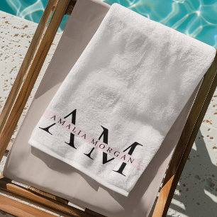 "Minimal Pastel Pink Initial & Name Personalized Beach Towel