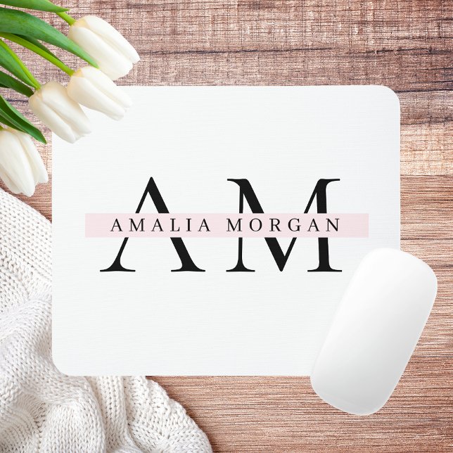Minimal Pastel Pink Initial & Name Personalized  Mouse Pad (Creator Uploaded)