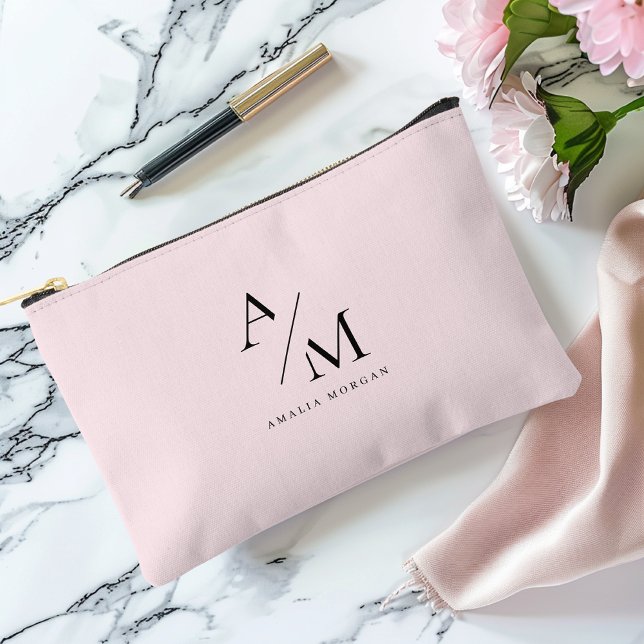 Minimal Pastel Pink Initial & Personalized  Accessory Pouch (Creator Uploaded)