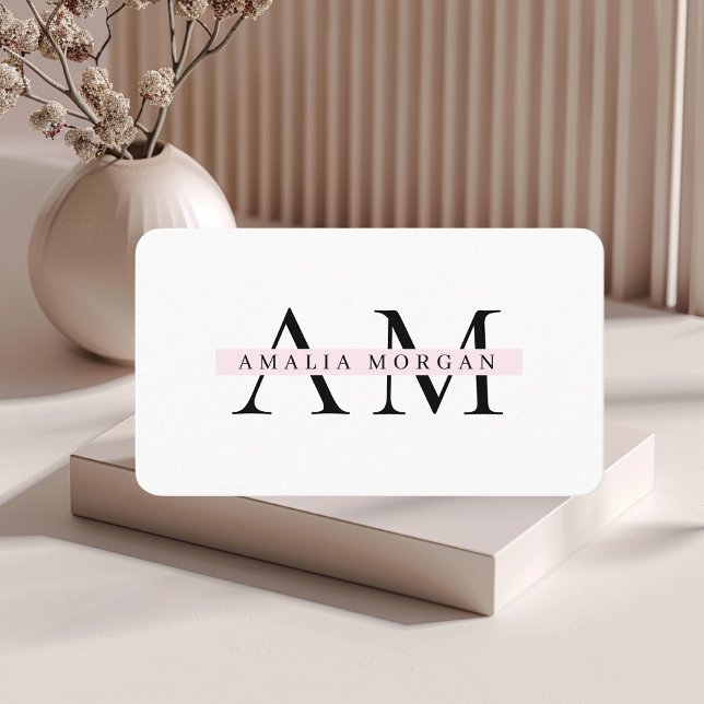 Minimal Pastel Pink Initial & Personalized  Business Card (Creator Uploaded)