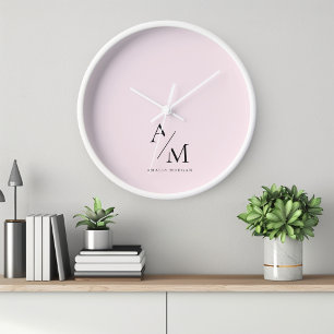 Minimal Pastel Pink Initial & Personalized  Clock