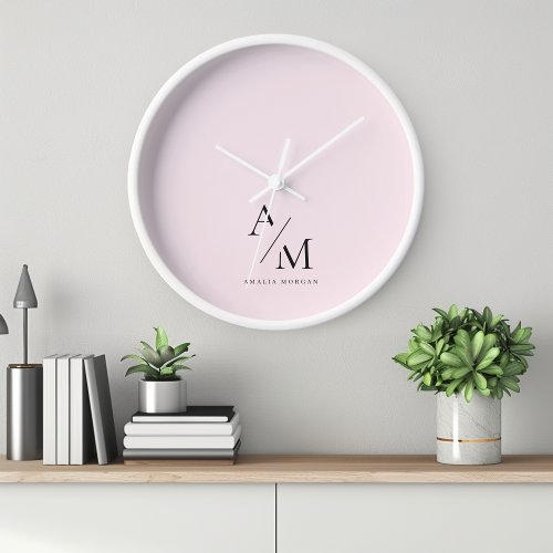 Minimal Pastel Pink Initial  Personalized  Clock