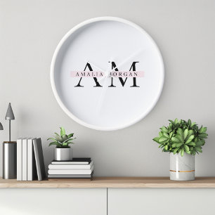 Minimal Pastel Pink Initial & Personalized  Clock