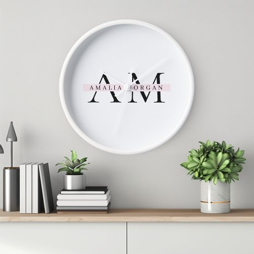 Minimal Pastel Pink Initial  Personalized  Clock