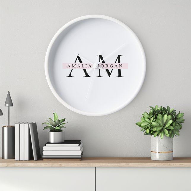 Minimal Pastel Pink Initial & Personalized  Clock (Creator Uploaded)