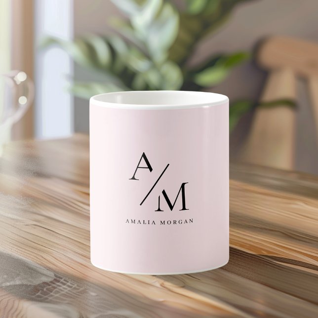 Minimal Pastel Pink Initial & Personalized  Coffee Mug (Creator Uploaded)