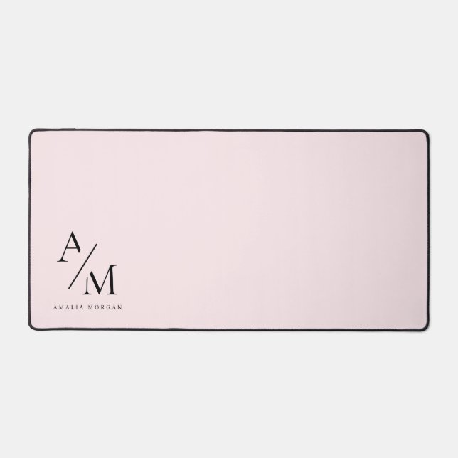 Minimal Pastel Pink Initial & Personalized  Desk Mat (Front)