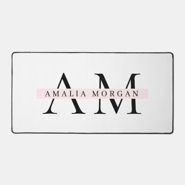Minimal Pastel Pink Initial & Personalized  Desk Mat (Front)