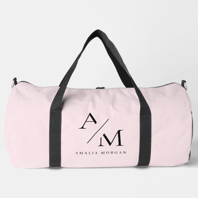 Minimal Pastel Pink Initial & Personalized  Duffle Bag (Front)