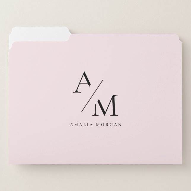 Minimal Pastel Pink Initial & Personalized  File Folder (Front Left)
