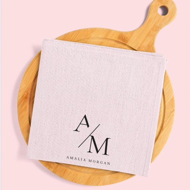 Minimal Pastel Pink Initial & Personalized  Kitchen Towel (Creator Uploaded)
