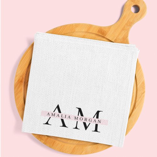 Minimal Pastel Pink Initial  Personalized  Kitchen Towel