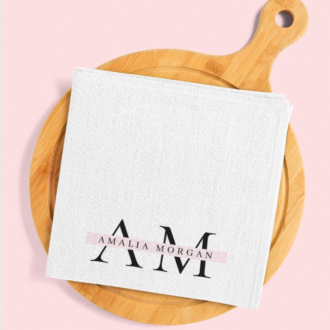 Minimal Pastel Pink Initial & Personalized  Kitchen Towel (Creator Uploaded)