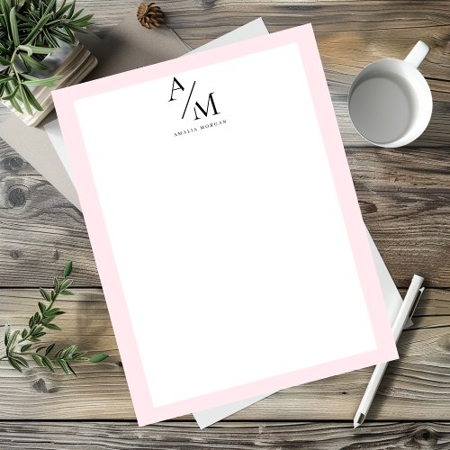 Minimal Pastel Pink Initial  Personalized  Letterhead
