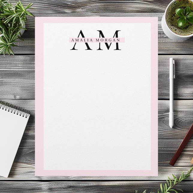 Minimal Pastel Pink Initial & Personalized  Letterhead (Creator Uploaded)