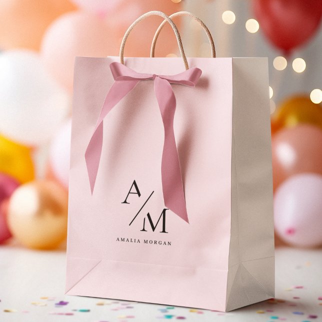 Minimal Pastel Pink Initial & Personalized  Medium Gift Bag (Creator Uploaded)