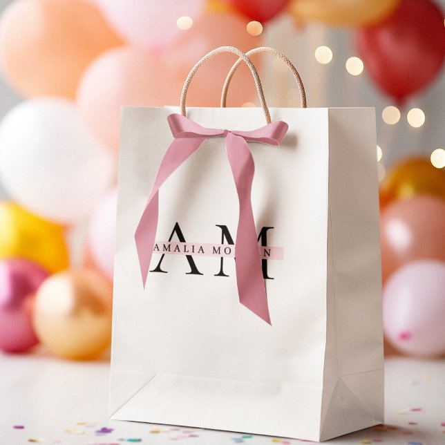 Minimal Pastel Pink Initial & Personalized  Medium Gift Bag (Creator Uploaded)