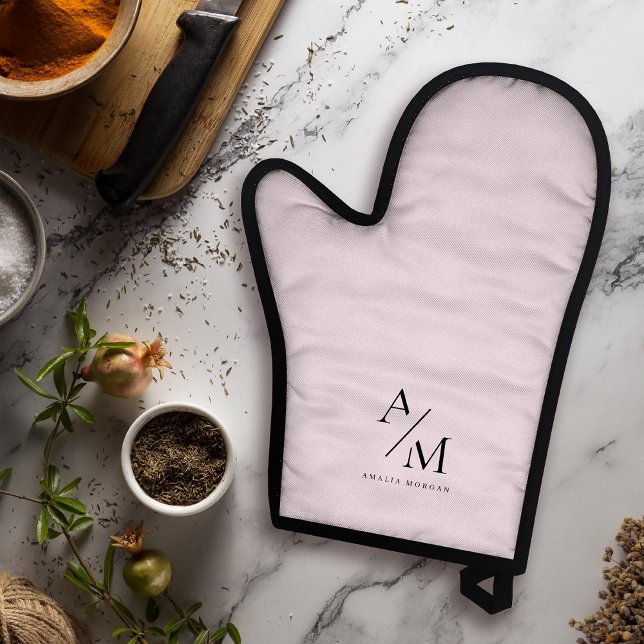 Minimal Pastel Pink Initial & Personalized Oven Mitt & Pot Holder Set (Creator Uploaded)