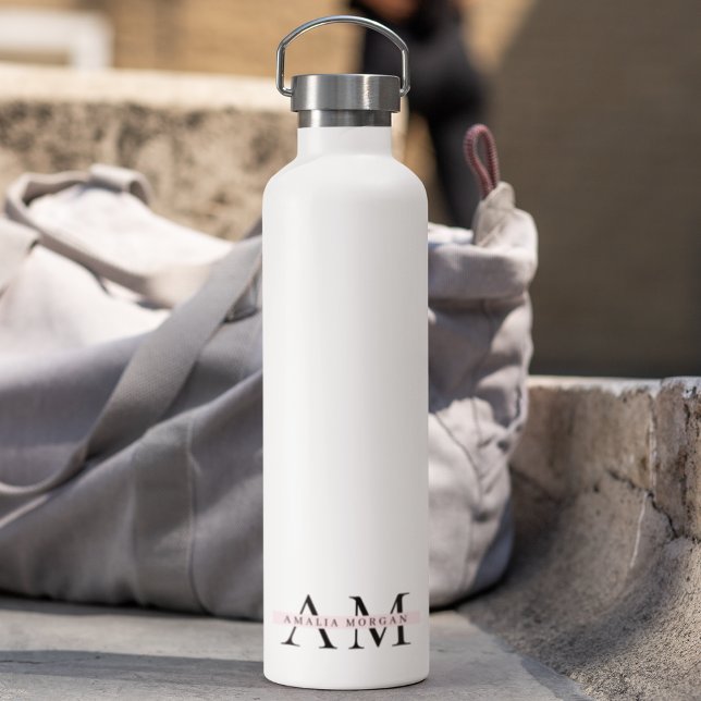 Minimal Pastel Pink Initial & Personalized  Water Bottle (Creator Uploaded)