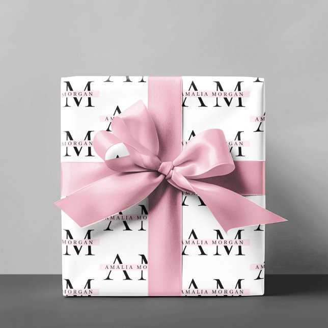 Minimal Pastel Pink Initial & Personalized  Wrapping Paper (Creator Uploaded)
