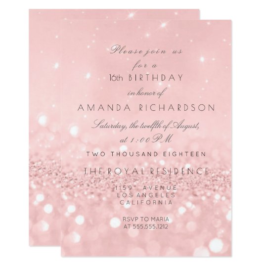 Minimal Pastel Pink Rose Gold Birthday Glitter Invitation